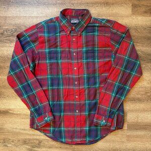 Centura Casual Button Down Mens Large Red Green Blue Plaid Rugged Flannel Shirt